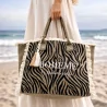 Grand sac à main BOHEME - imprimé zèbre avec franges