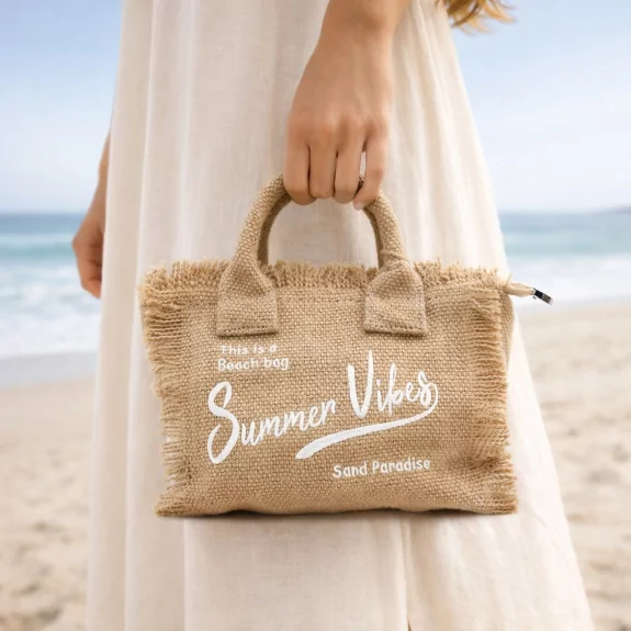 Mini sac cabas Summer Vibes – Pochette plage naturelle