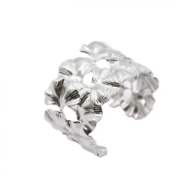 Bracelet Fleur en Acier – Manchette Large Design Floral