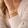 Bracelet jonc doré fleurs et anneaux acier