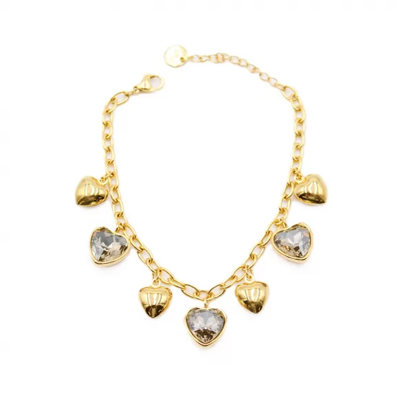 Bracelet Cœurs en Acier Inoxydable – Breloques Cristal Coloré