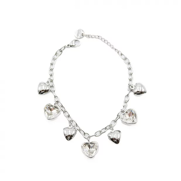 Bracelet Cœurs en Acier Inoxydable – Breloques Cristal Coloré Bracelet Cœurs en Acier Inoxydable – Breloques Cristal Coloré