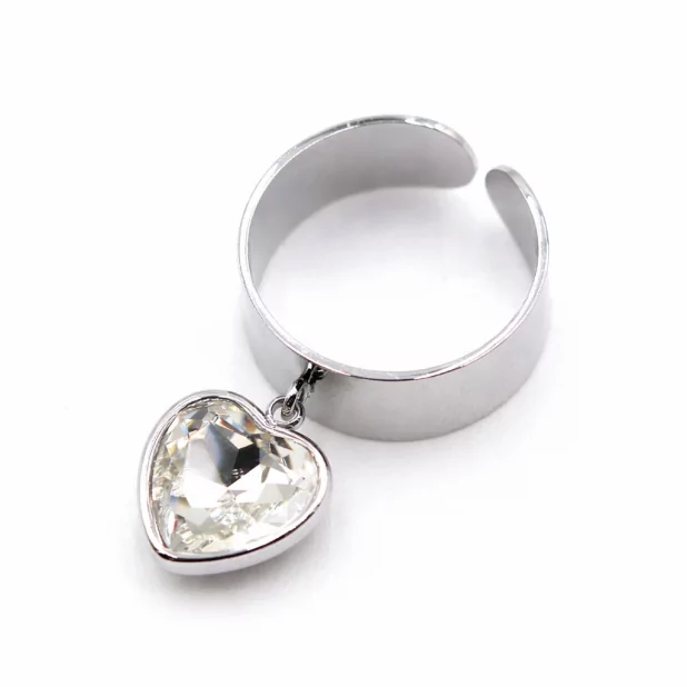 Bague breloque cœur cristal