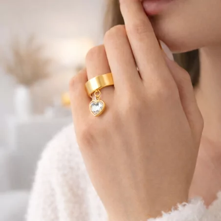 Bague breloque cœur cristal