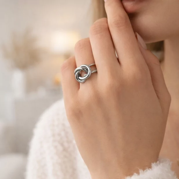 Bague Nœud en Acier – Bague Ajustable Moderne