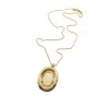 Sautoir Pendentif Ovale en Acier  – Collier Long Pierre Colorée