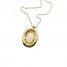 Sautoir Pendentif Ovale en Acier  – Collier Long Pierre Colorée