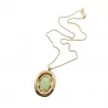 Sautoir Pendentif Ovale en Acier  – Collier Long Pierre Colorée