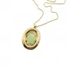 Sautoir Pendentif Ovale en Acier  – Collier Long Pierre Colorée