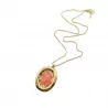 Sautoir Pendentif Ovale en Acier  – Collier Long Pierre Colorée