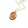Sautoir Pendentif Ovale en Acier  – Collier Long Pierre Colorée