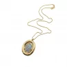 Sautoir Pendentif Ovale en Acier  – Collier Long Pierre Colorée