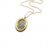 Sautoir Pendentif Ovale en Acier  – Collier Long Pierre Colorée
