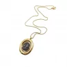Sautoir Pendentif Ovale en Acier  – Collier Long Pierre Colorée