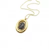 Sautoir Pendentif Ovale en Acier  – Collier Long Pierre Colorée