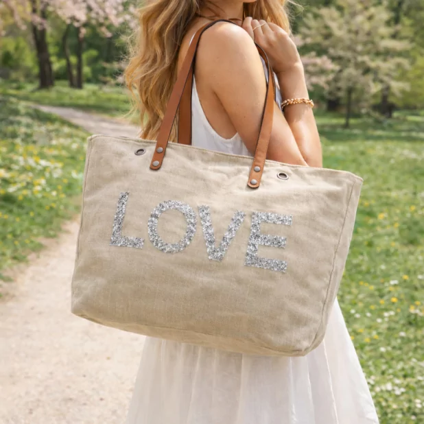 Sac cabas LOVE paillettes – Sac femme tendance