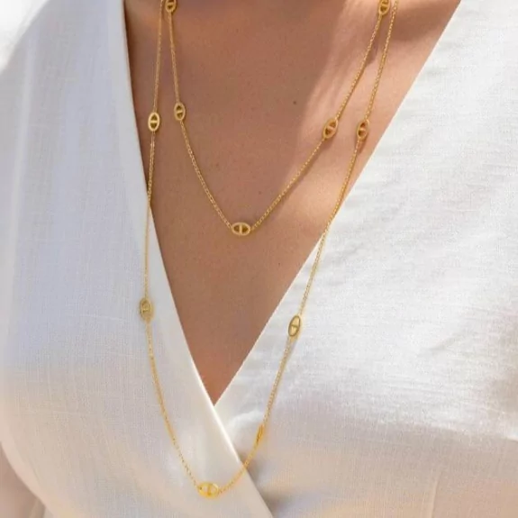 Collier long double rang à maillons ovales
