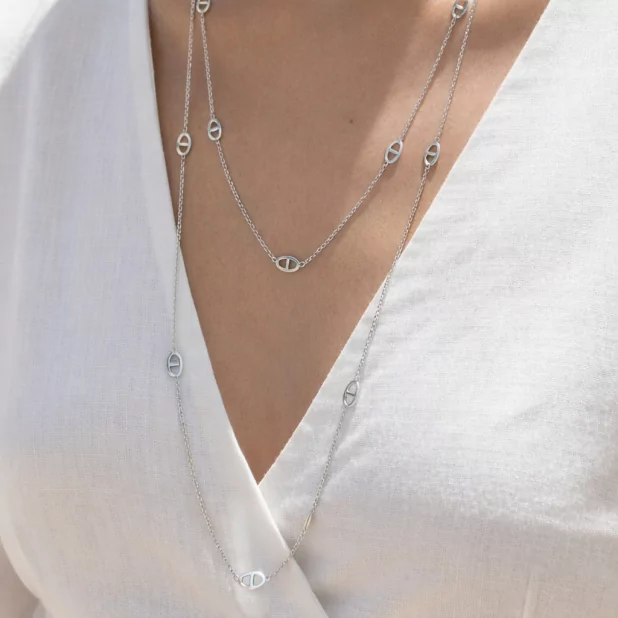 Collier long double rang à maillons ovales