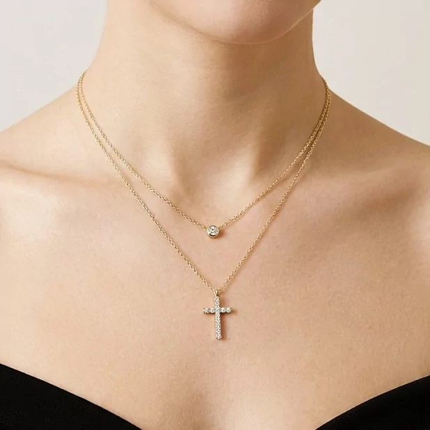 Collier double rang strass en acier