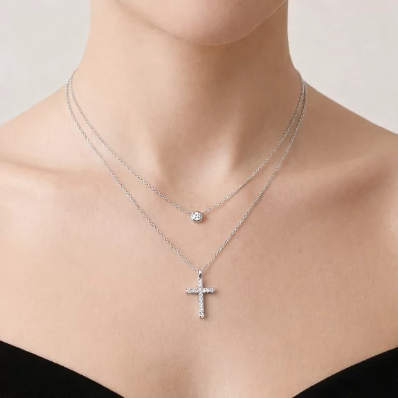 Collier double rang strass en acier