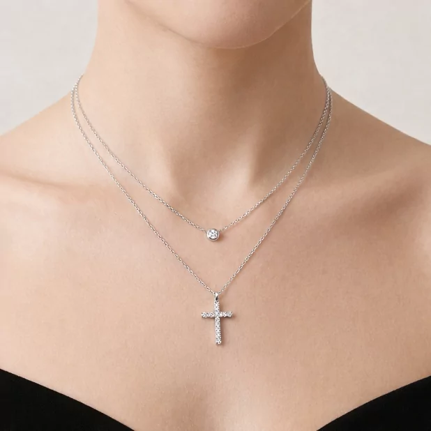 Collier double rang strass en acier