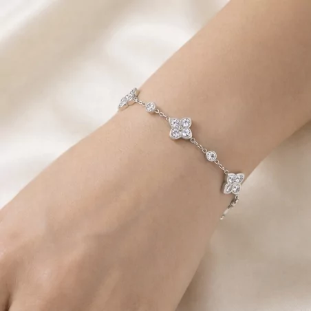Bracelet trèfles brillants en acier