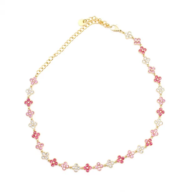 Collier fleurs strass colorés – Acier inoxydable doré