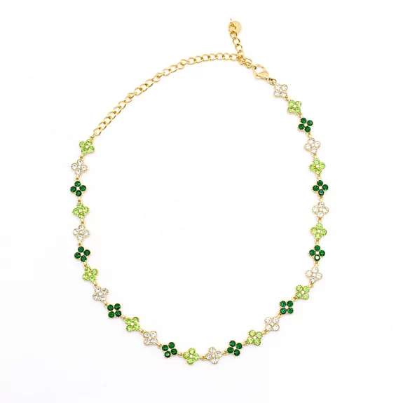 Collier fleurs strass colorés – Acier inoxydable doré