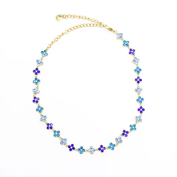 Collier fleurs strass colorés – Acier inoxydable doré
