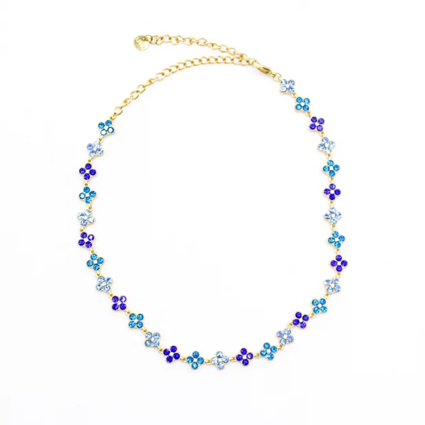 Collier fleurs strass colorés – Acier inoxydable doré