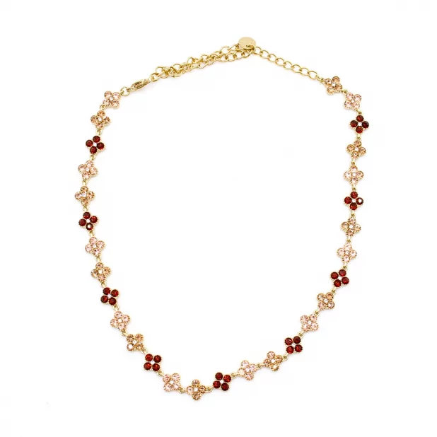 Collier fleurs strass colorés – Acier inoxydable doré
