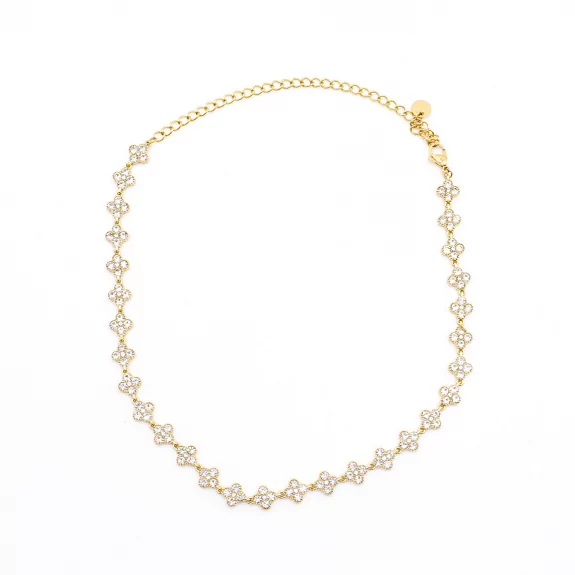 Collier fleurs strass colorés – Acier inoxydable doré