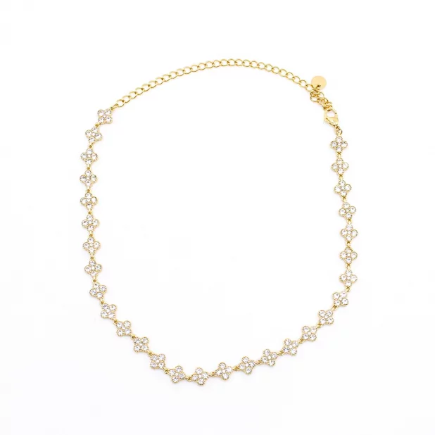 Collier fleurs strass colorés – Acier inoxydable doré
