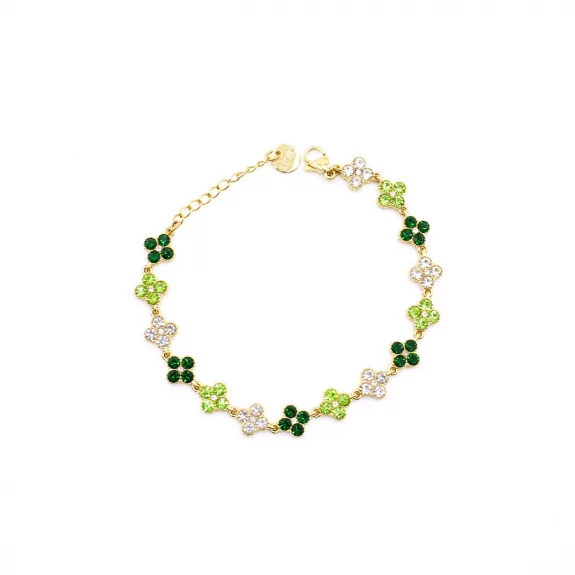 Bracelet fleurs strass colorés – Acier inoxydable doré