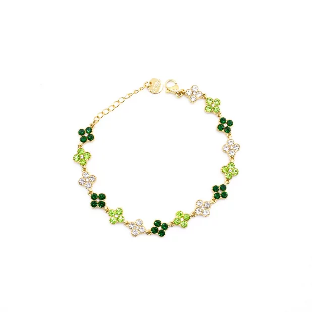 Bracelet fleurs strass colorés – Acier inoxydable doré