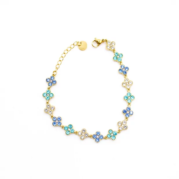 Bracelet fleurs strass colorés – Acier inoxydable doré