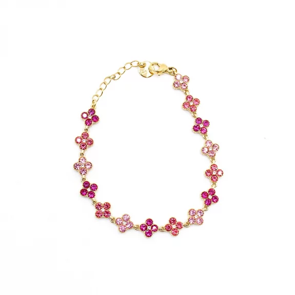 Bracelet fleurs strass colorés – Acier inoxydable doré