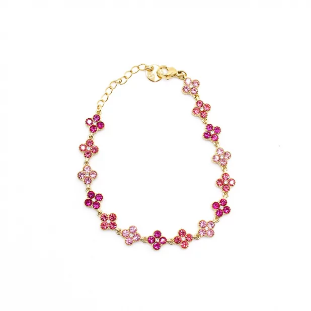 Bracelet fleurs strass colorés – Acier inoxydable doré