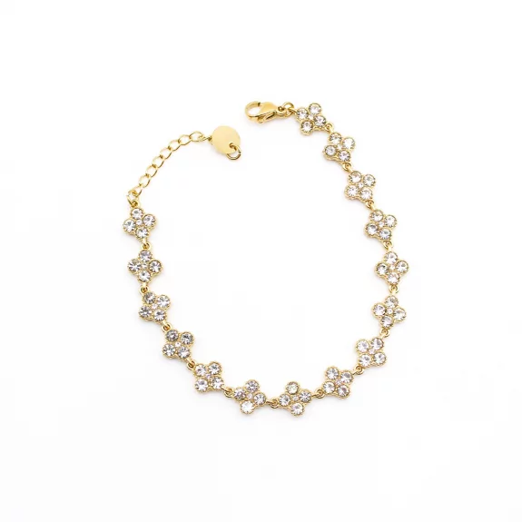Bracelet fleurs strass colorés – Acier inoxydable doré
