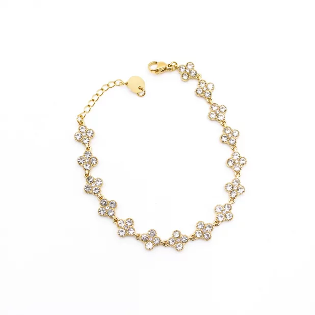 Bracelet fleurs strass colorés – Acier inoxydable doré