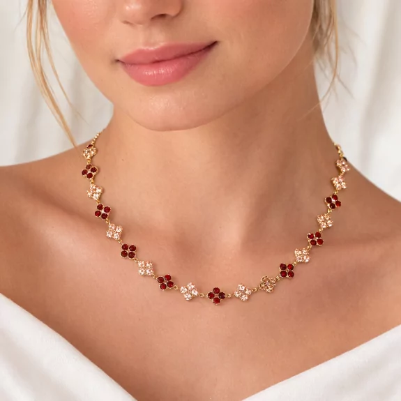 Collier fleurs strass colorés – Acier inoxydable doré