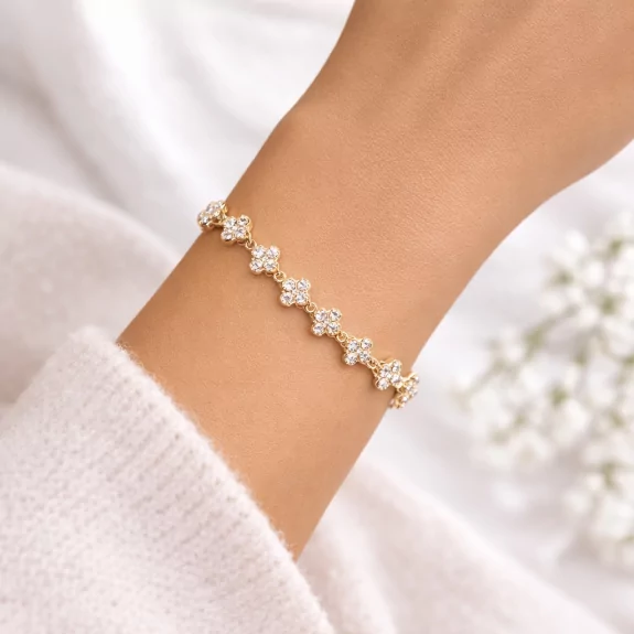 Bracelet fleurs strass colorés – Acier inoxydable doré