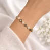 Bracelet fleurs strass colorés – Acier inoxydable doré