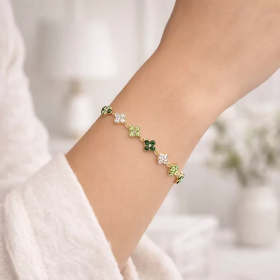 Bracelet fleurs strass colorés – Acier inoxydable doré