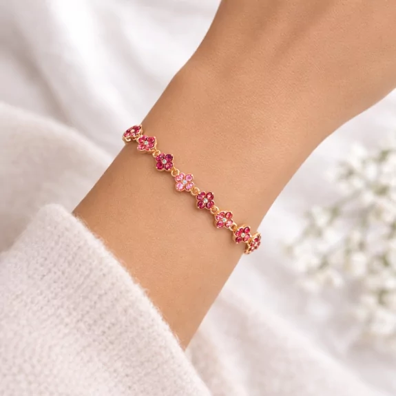 Bracelet fleurs strass colorés – Acier inoxydable doré