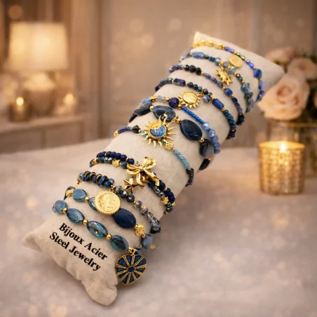 Pack de 12 bracelets cristal de verre et acier - marine