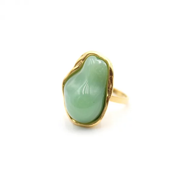 Bague cabochon coloré – Acier inoxydable doré