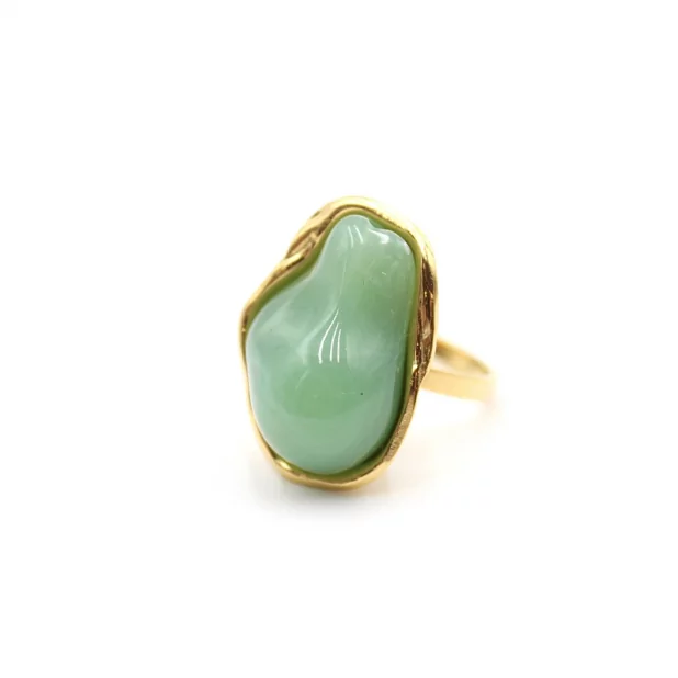 Bague cabochon coloré – Acier inoxydable doré
