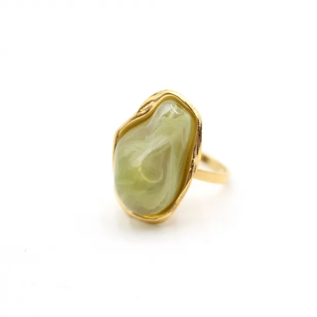 Bague cabochon coloré – Acier inoxydable doré