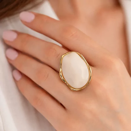 Grande bague cabochon – Acier inoxydable doré